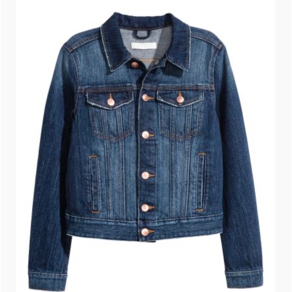 ✨Like New✨ H&M dark wash denim jacket w/gold buttons ✨Trucker Jacket - Picture 1 of 7